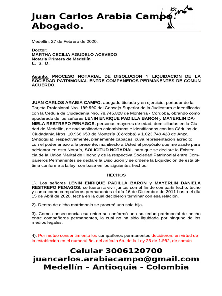 Solicitud Divorcio Notarial 2020 | PDF | Propiedad de la comunidad ...