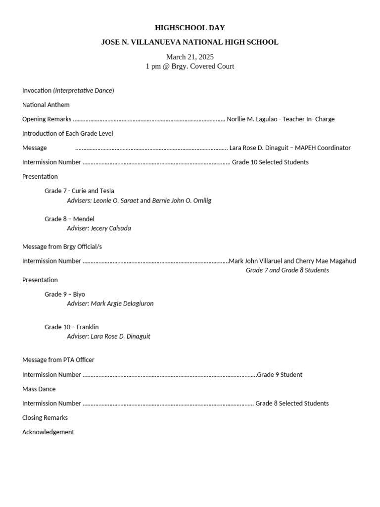 High School Day Program Overview | PDF