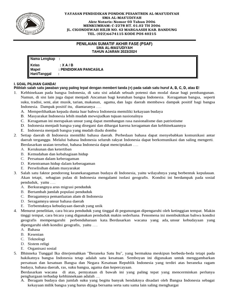 10 - PPKN - Psaf 2324 | PDF