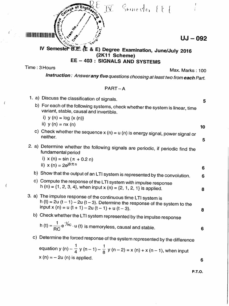 Signals and Systems Exam Paper | PDF | Fourier Analysis | Applied ...