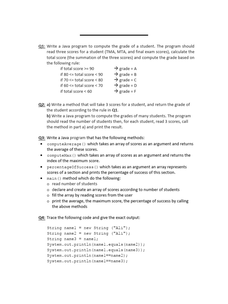 Java Student Grade Calculation Exercises | PDF
