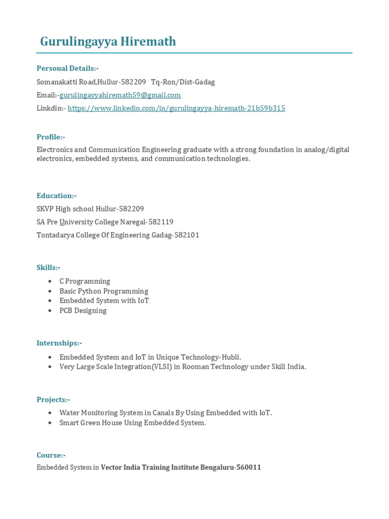Gurulingayya H Resume | PDF