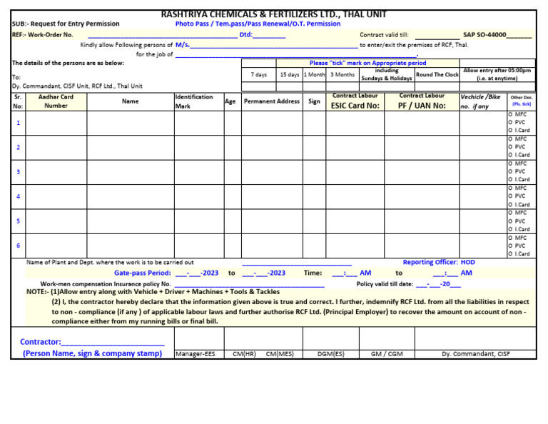 Entry Permission Request Form for RCF | PDF | Civil Law (Legal System ...