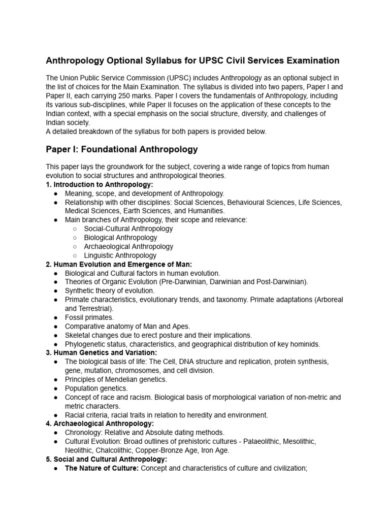 UPSC Anthropology Optional Syllabus | PDF | Anthropology | Evolution