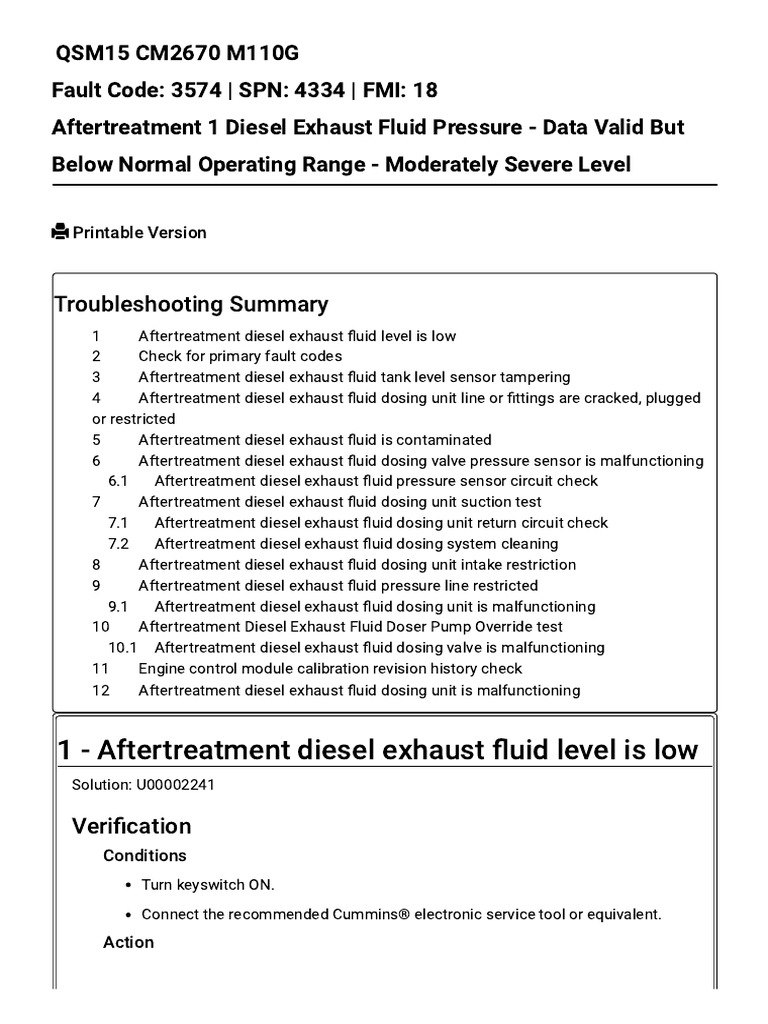 Cummins Fault Code 3574 Troubleshooting Guide | PDF | Verification And ...