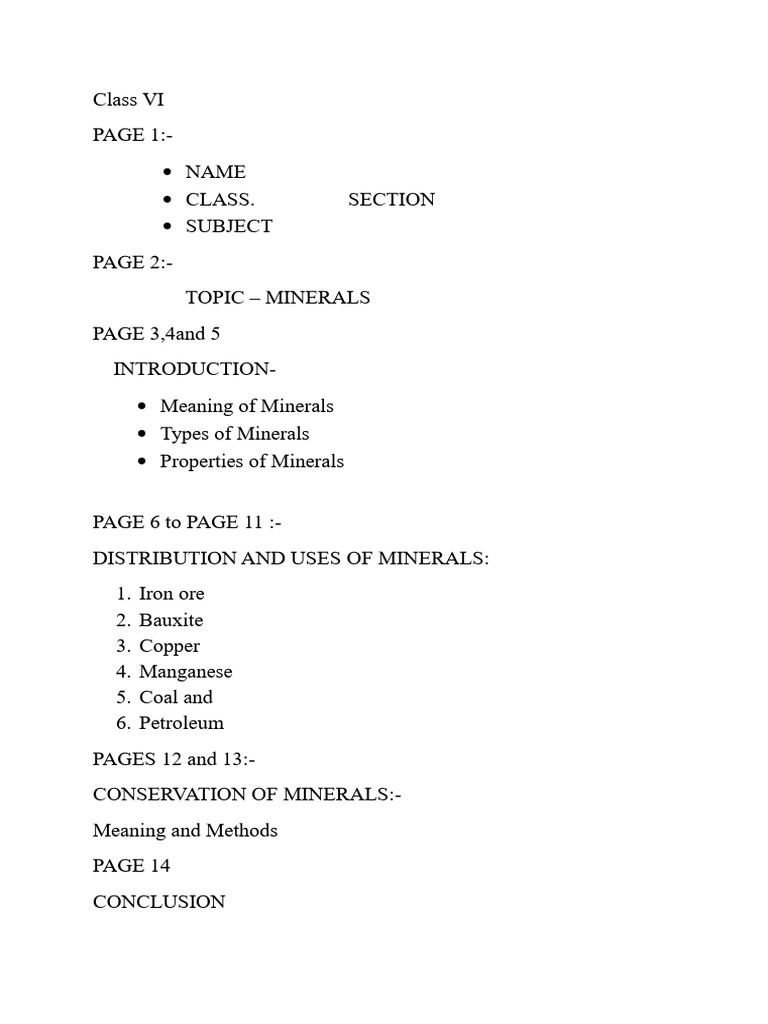 Class 6 Project on Minerals | PDF