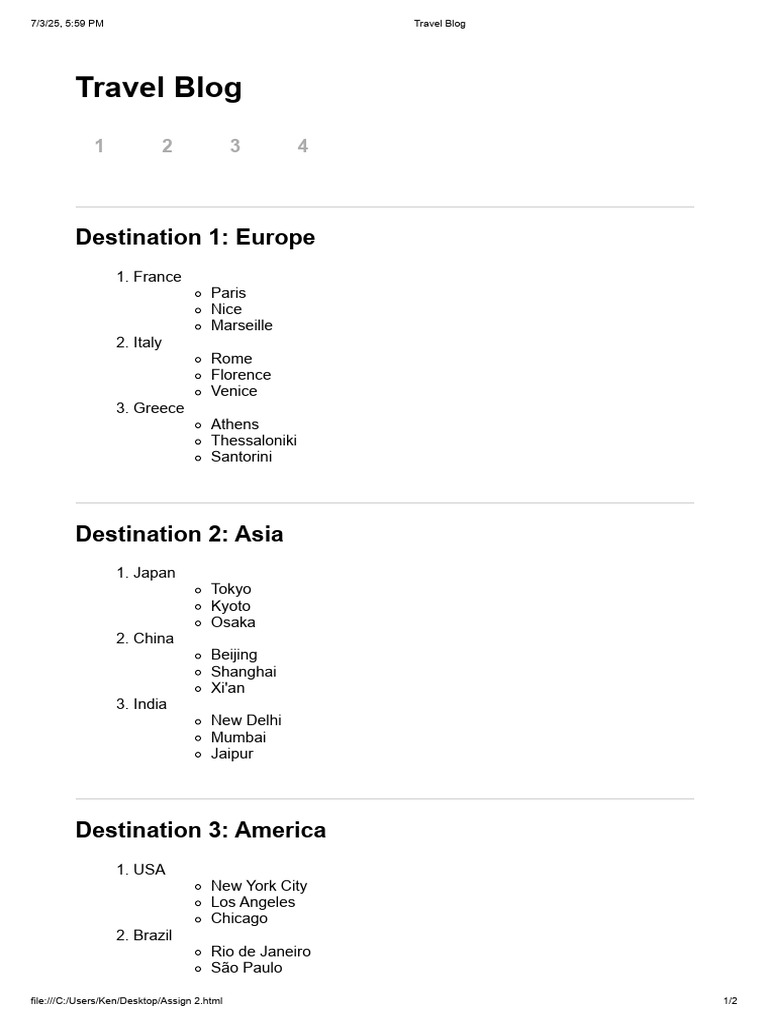 Travel Destinations Overview | PDF