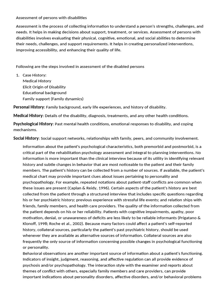 Comprehensive Assessment for Disabilities | PDF | Hearing Loss | Mental ...