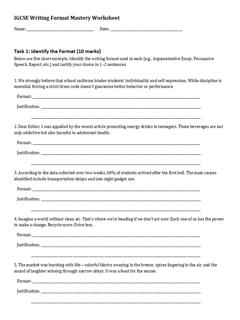 IGCSE Writing Format Guide | PDF