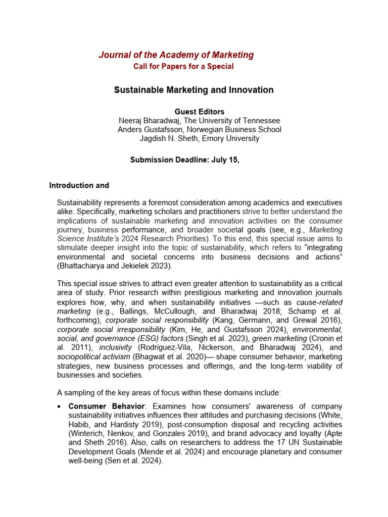 Call for Papers: Sustainable Marketing | PDF | Sustainability | Marketing
