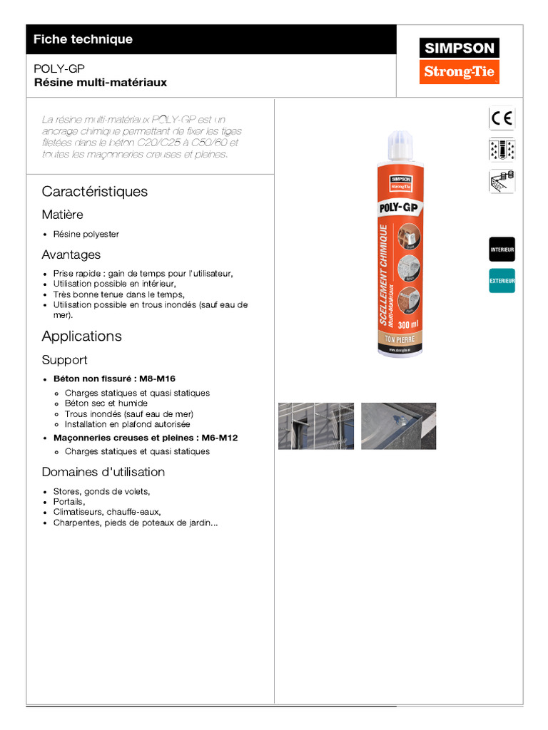 Résine POLY-GP : Ancrage chimique polyvalent | PDF | Béton | Béton armé