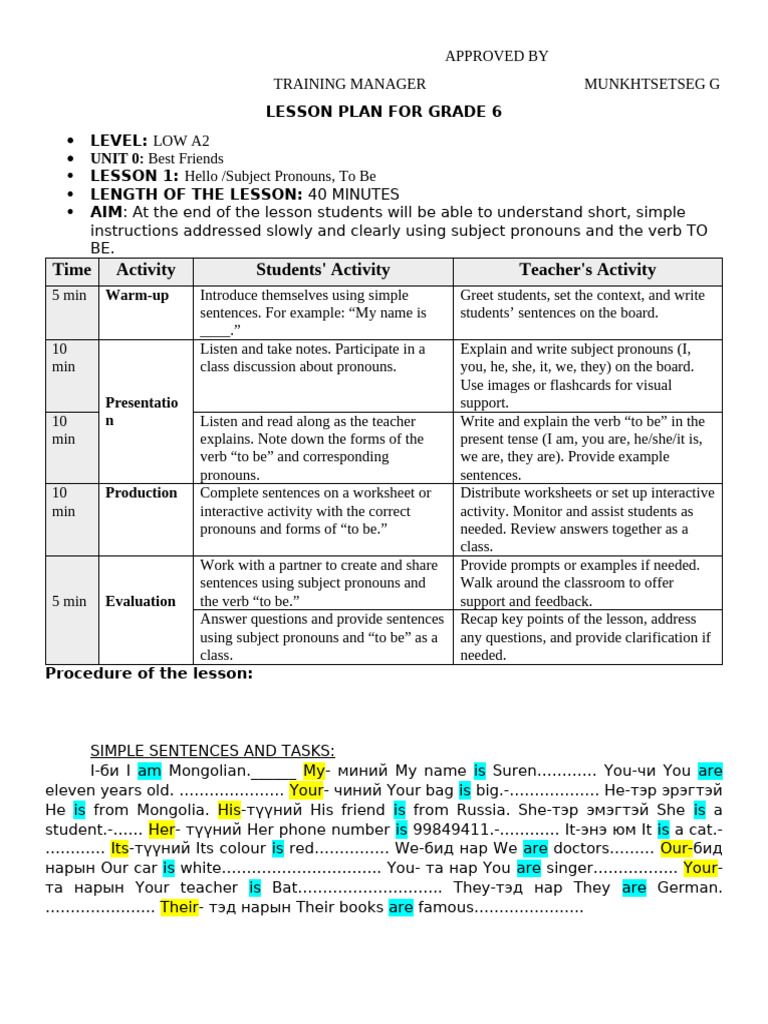 Grade 6 ESL Lesson Plans Overview | PDF | Grammatical Number | Lesson Plan