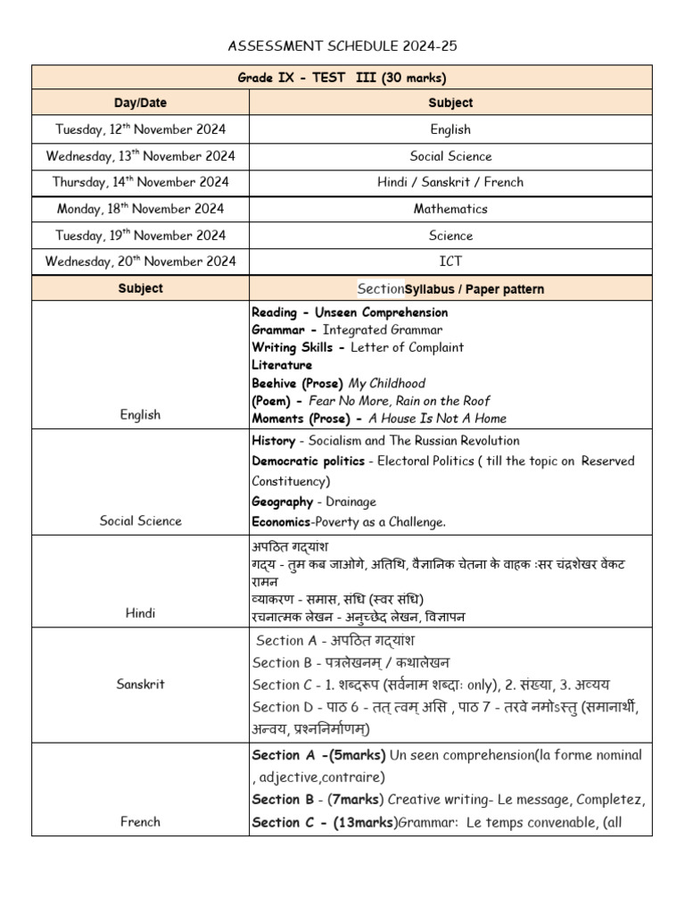 Grade IX Assessment Schedule 2024-25 | PDF | Linguistics