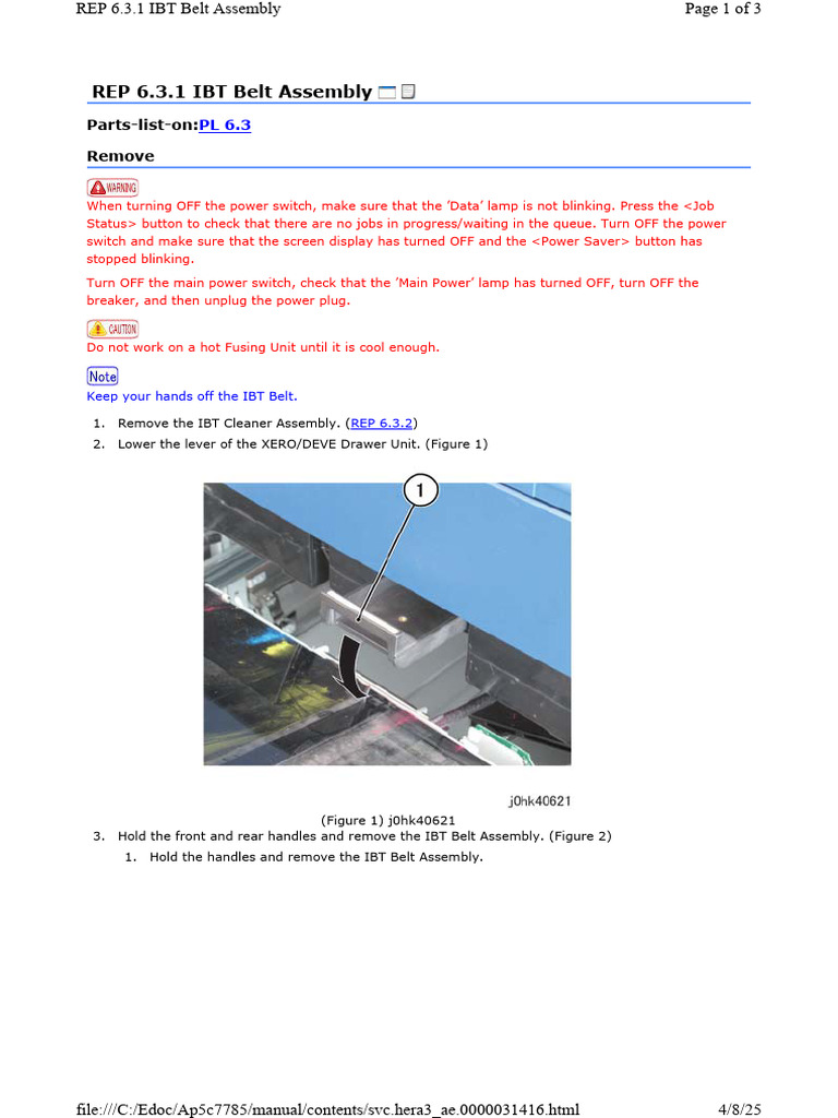 IBT Belt Assembly Removal Guide | PDF