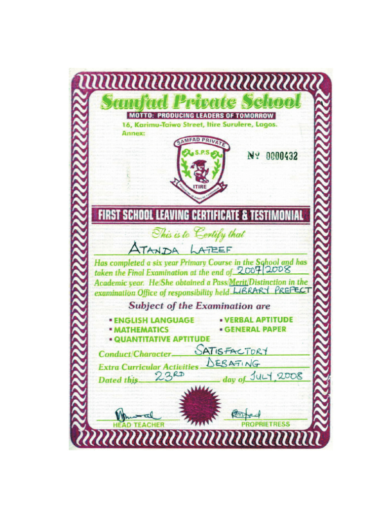 First School Leaving Cert | PDF