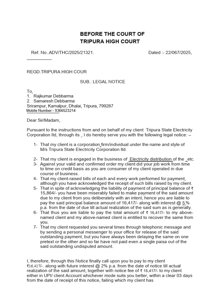 Legal Notice Letter for Recovery of Money Template | PDF | Common Law ...