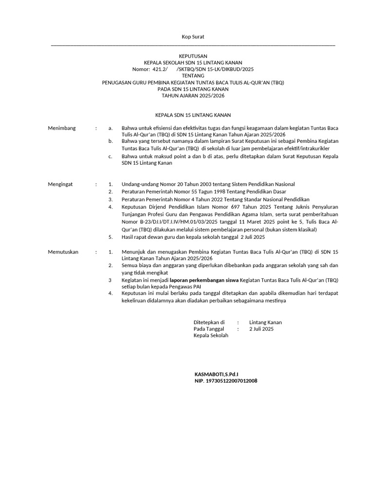 SK Penugasan Pembina TBQ 2025/2026 | PDF