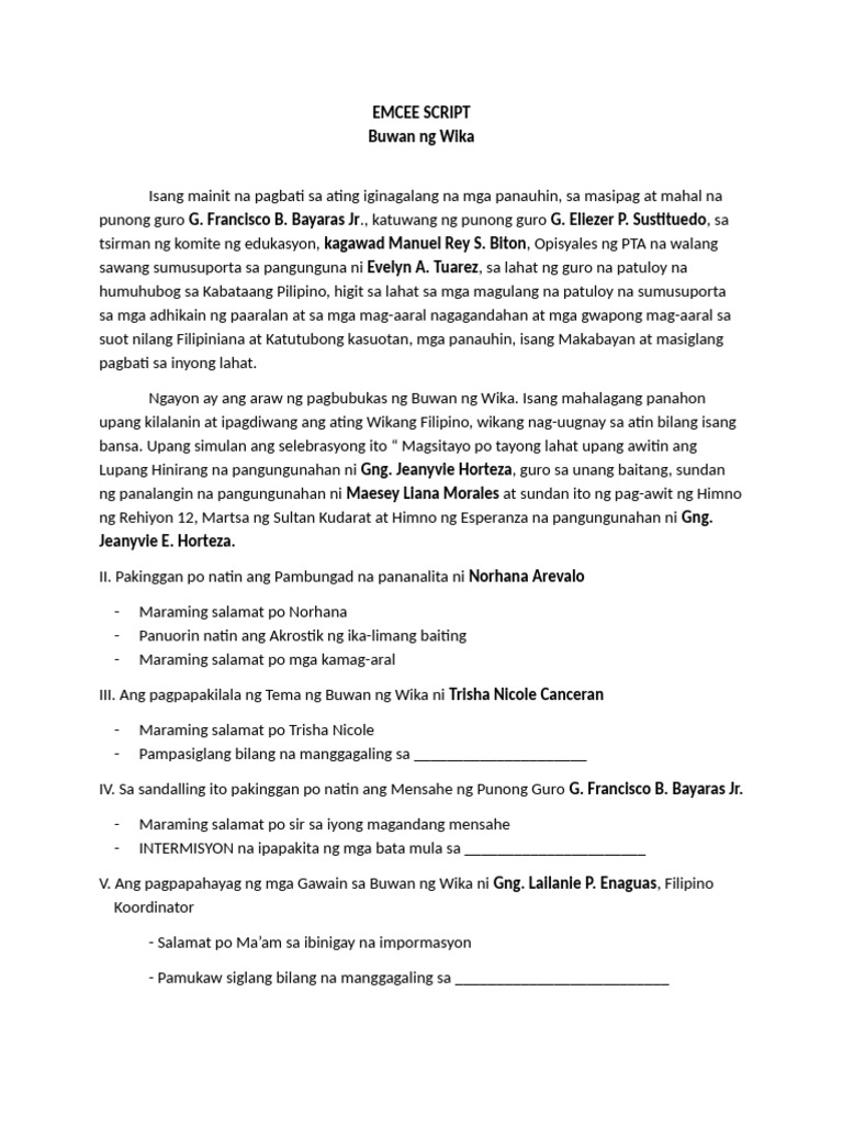 Emcee Script | PDF