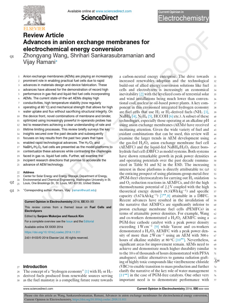Advances in Anion Exchange Membranes For Electrochemical Energy ...