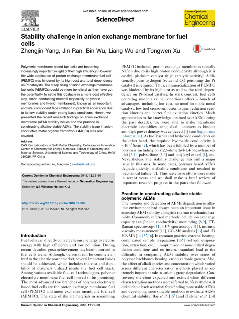 Stability Challenge in Anion Exchange Membrane For Fuel Cells | PDF ...