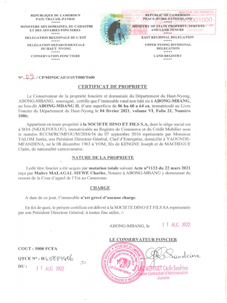 Attestation De Propriete Notariee