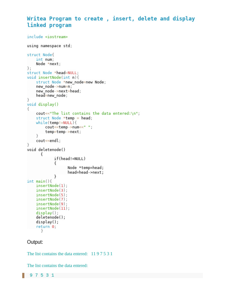 Linked List Operations in C++ | PDF