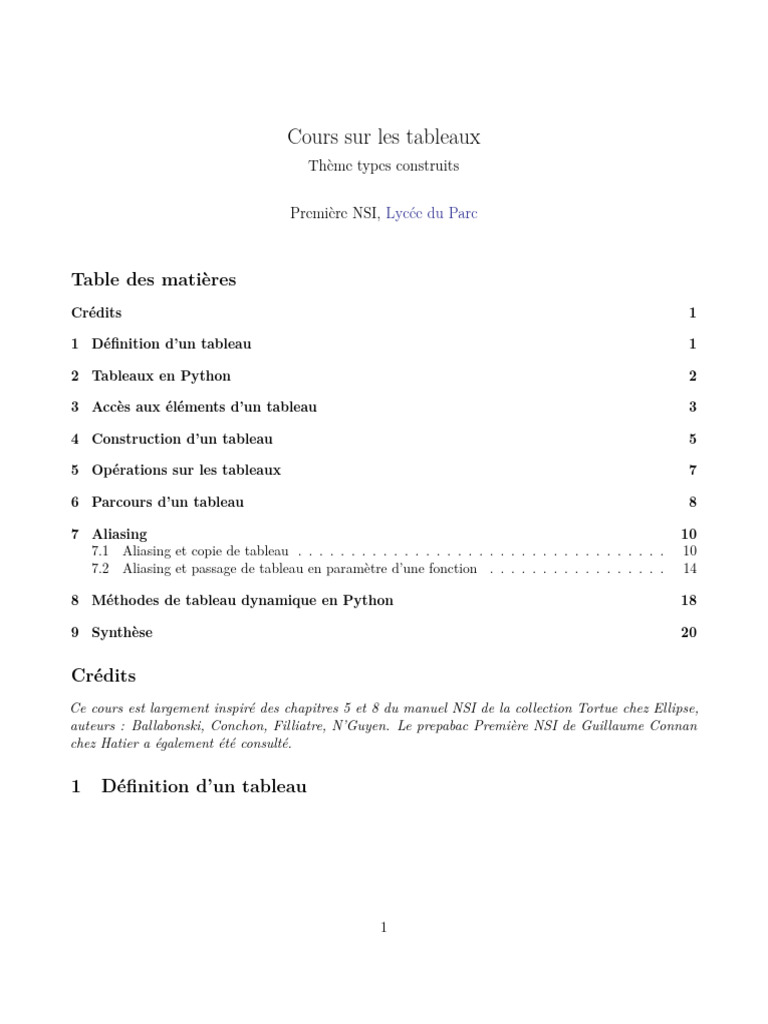 Tableaux en Python : Guide Complet | PDF | Python (Langage de ...