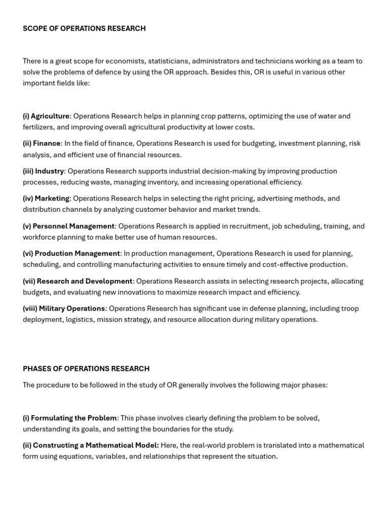 Phases and Scope of Operations Research | PDF | Operations Research ...