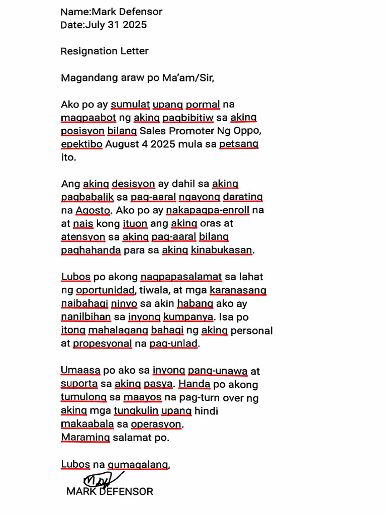 Resignation Letter | PDF