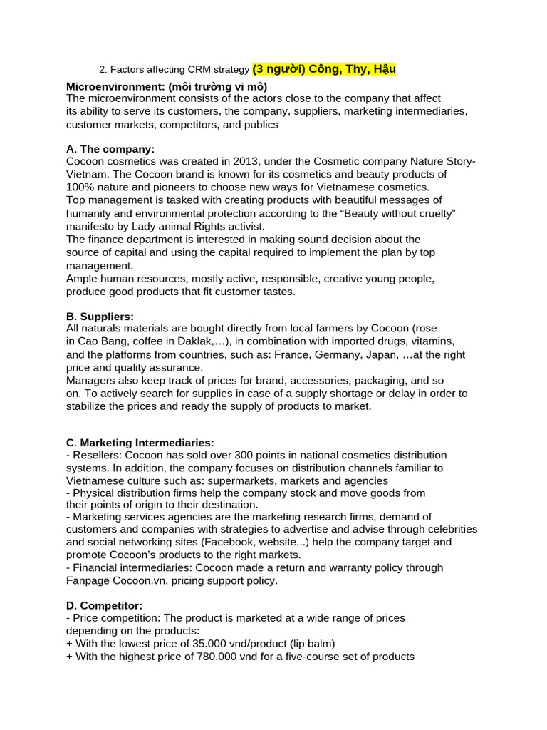 CRM Strategy Factors for Cocoon Cosmetics | PDF | Marketing | Brand