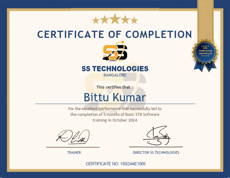 STK Software Training Completion Certificate | PDF