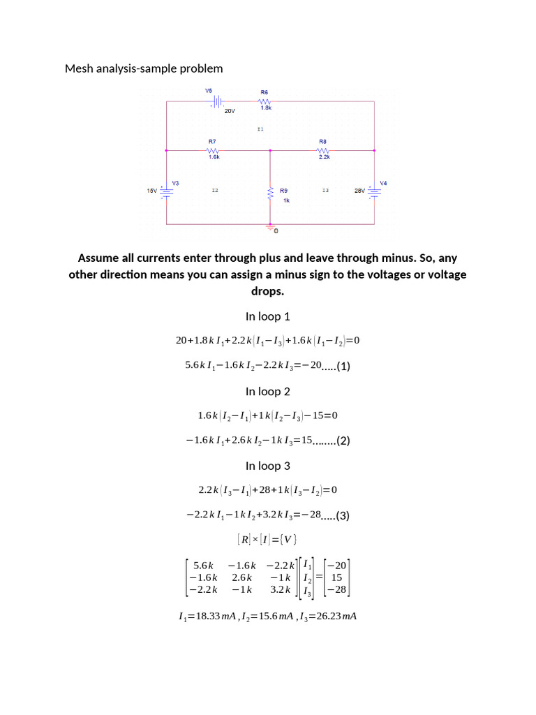 Mesh Analysis Sample Problem | PDF