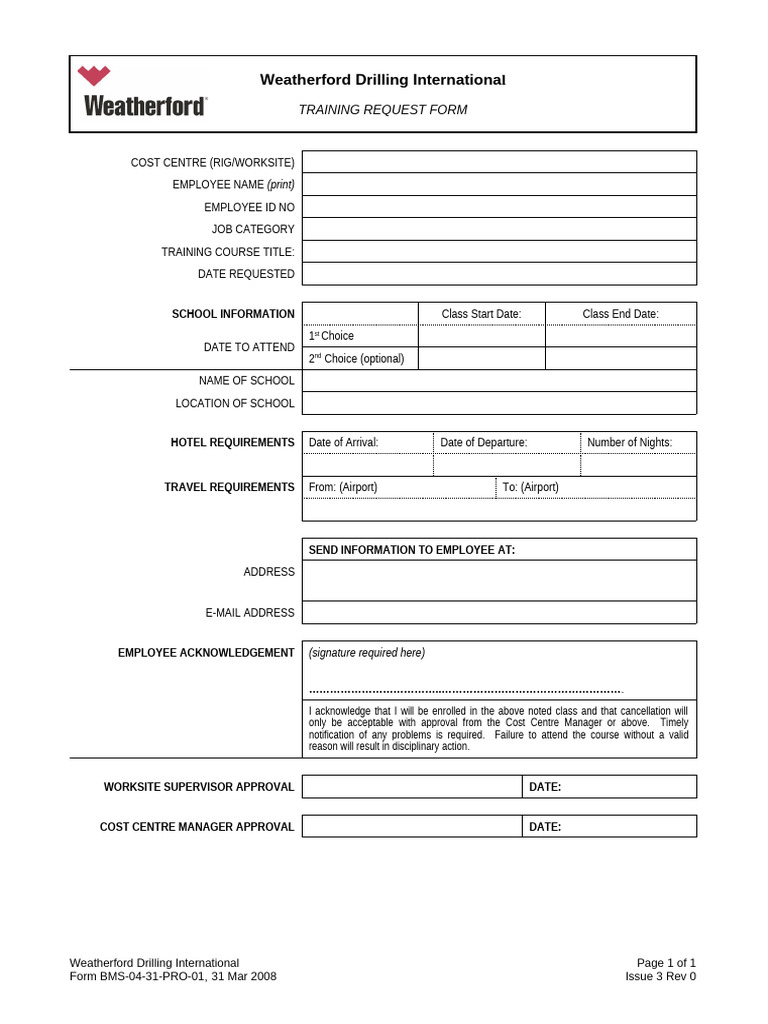 BMS 04-31-PRO-01 Training Request Form | PDF