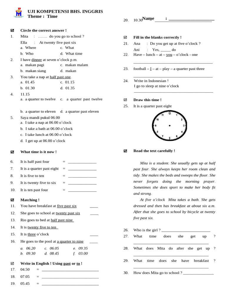 English Test Class 4 - 11 Mei 2012 | PDF | Chess Theory | Chess