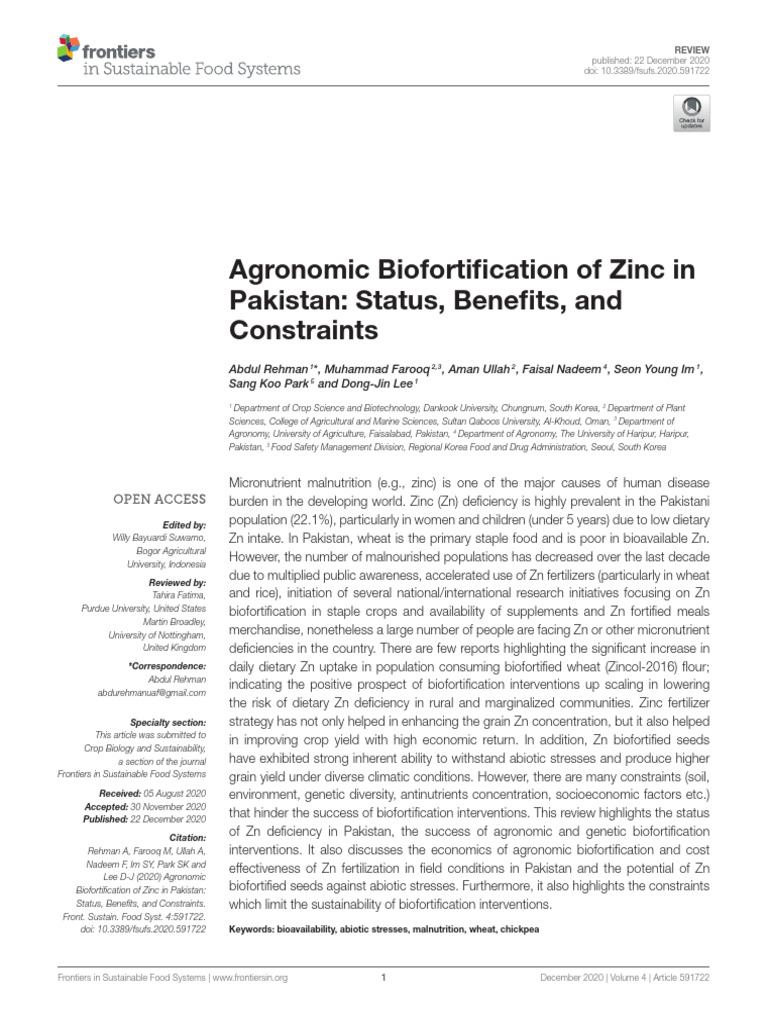 Zinc Biofortification in Pakistan's Crops | PDF | Cereals | Zinc