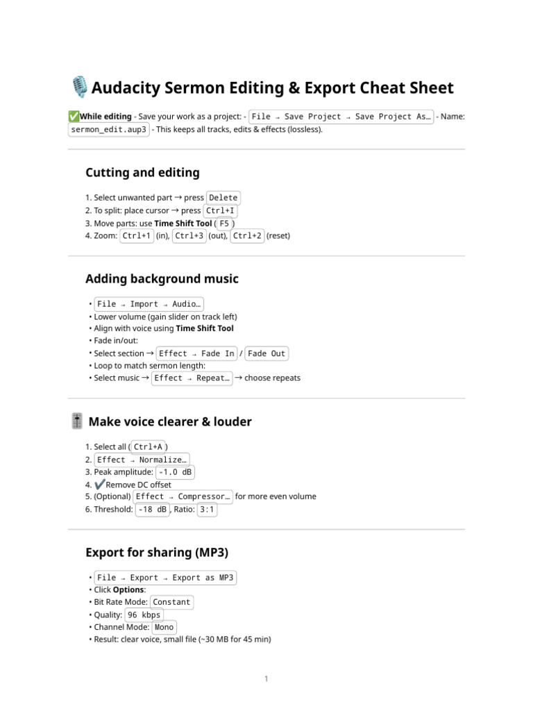 Audacity Sermon Cheatsheet | PDF