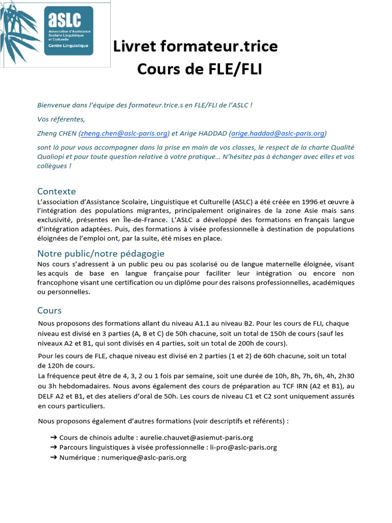 Guide du formateur en FLE/FLI ASLC | PDF | Pédagogie