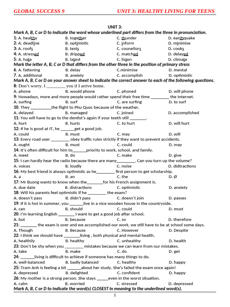 Bài Tập Bổ Trợ Global Success 9 UNIT 3 (PRACTICE TEST) | PDF | Cost Of ...
