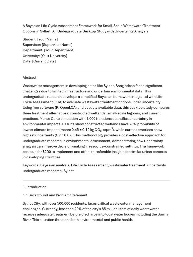A Bayesian Life Cycle Assessment Framework For Small | PDF | Life Cycle ...