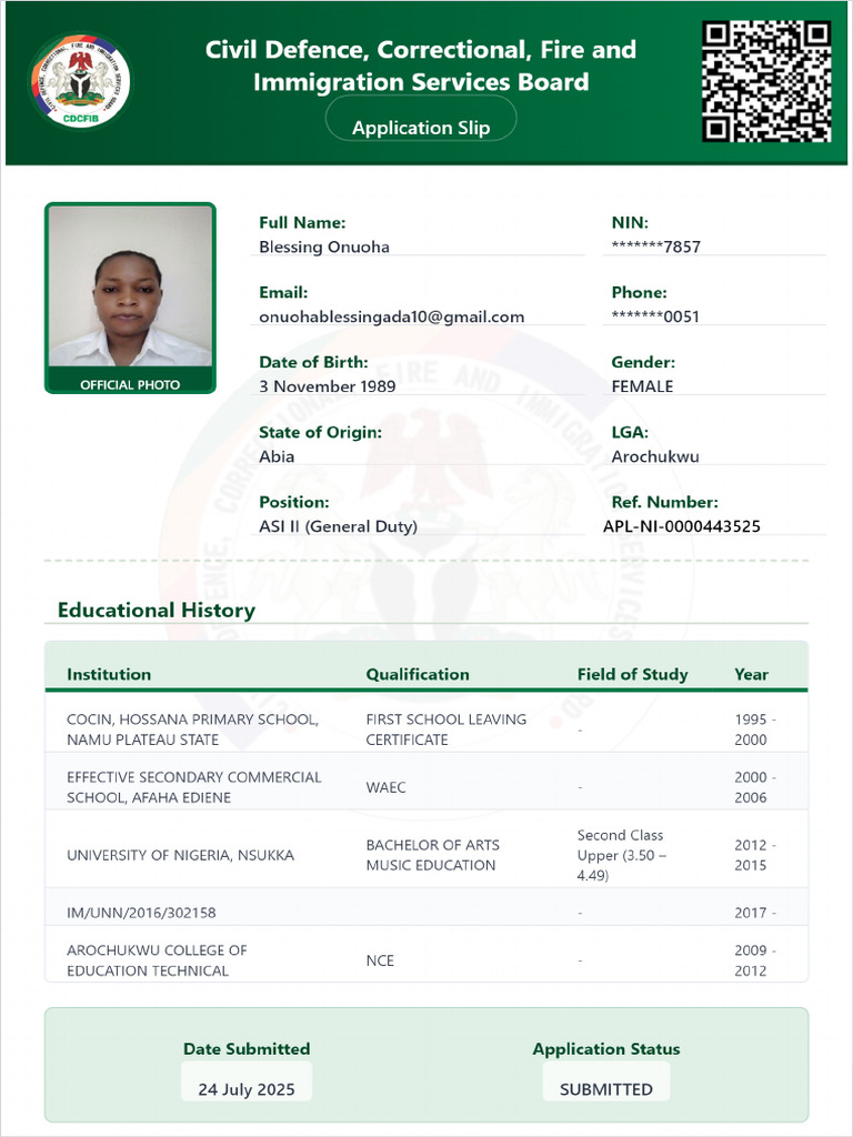 BLESSING-NNENNAYA ONUOHA-application-slip | PDF