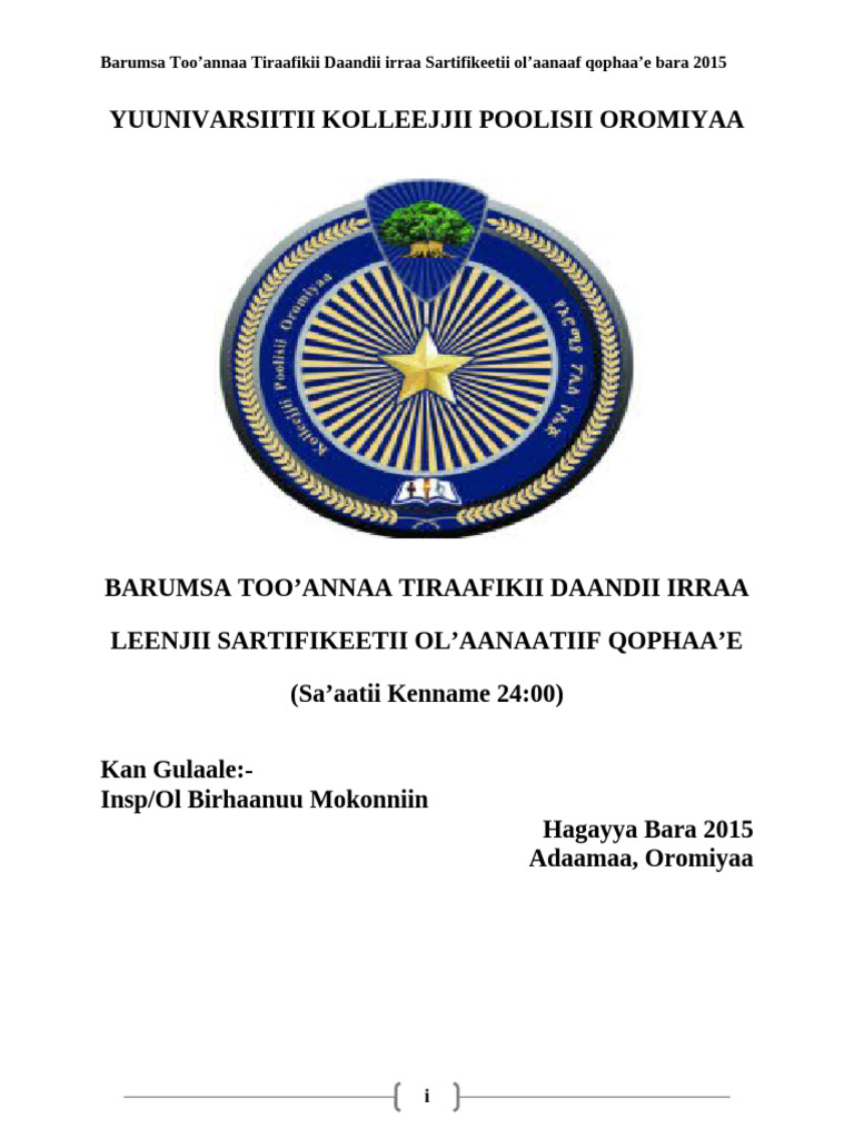 08 Barumsa Too'Annaa Tiraafikii Daandii Irraam | PDF