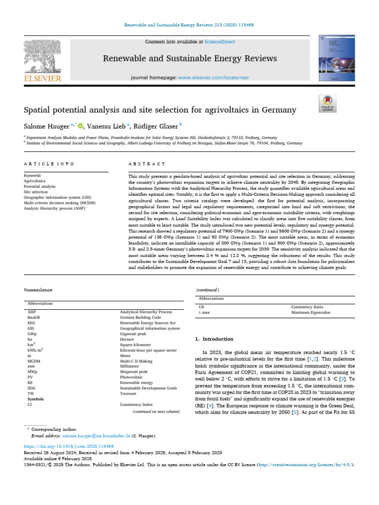 Spatial Potential Analysis and Site Selection For Agrivoltaics in ...