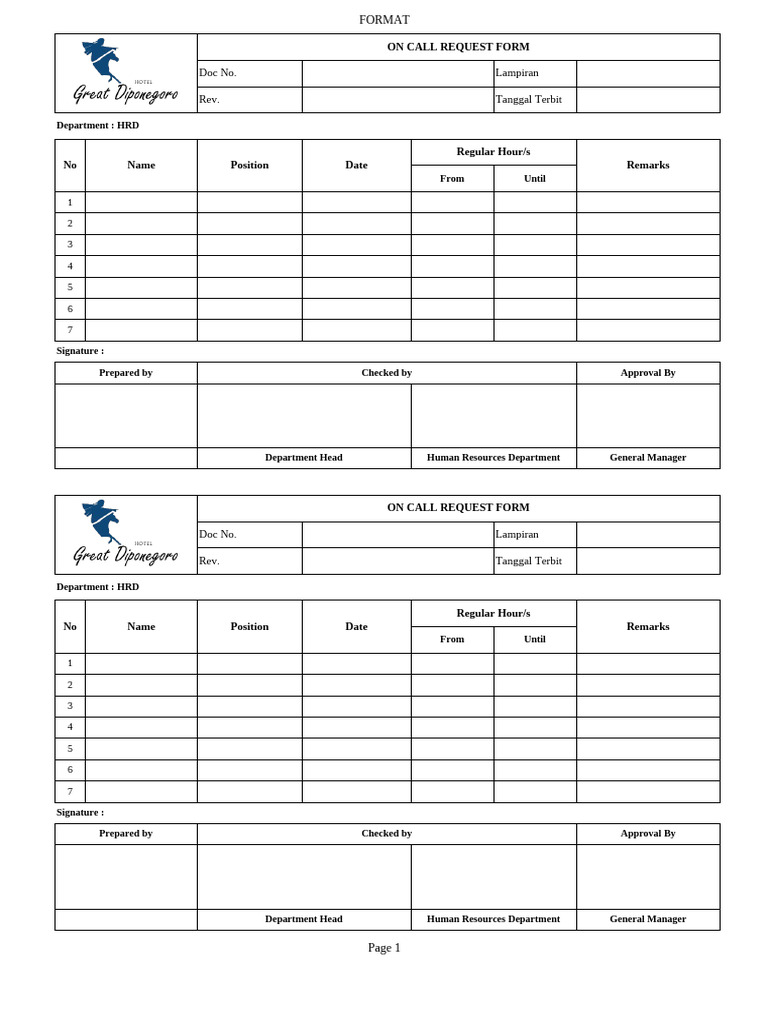 On Call Request Form Template | PDF