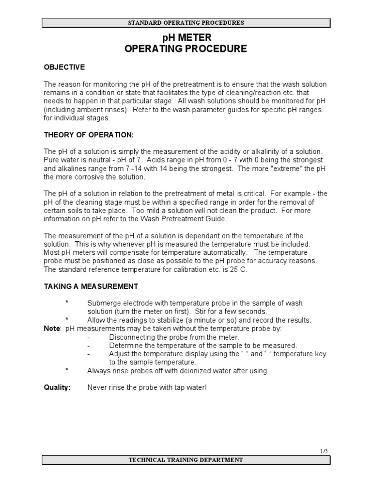 pH METER SOP PDF Ph Physical Chemistry