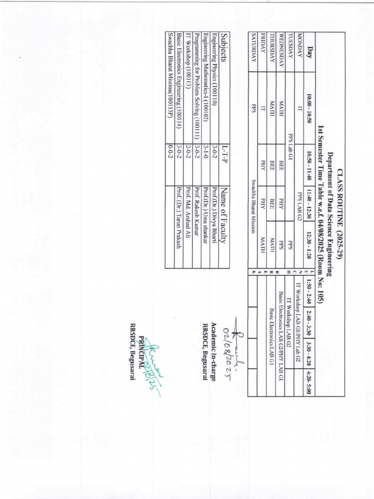 Time Table 1st Semester | PDF