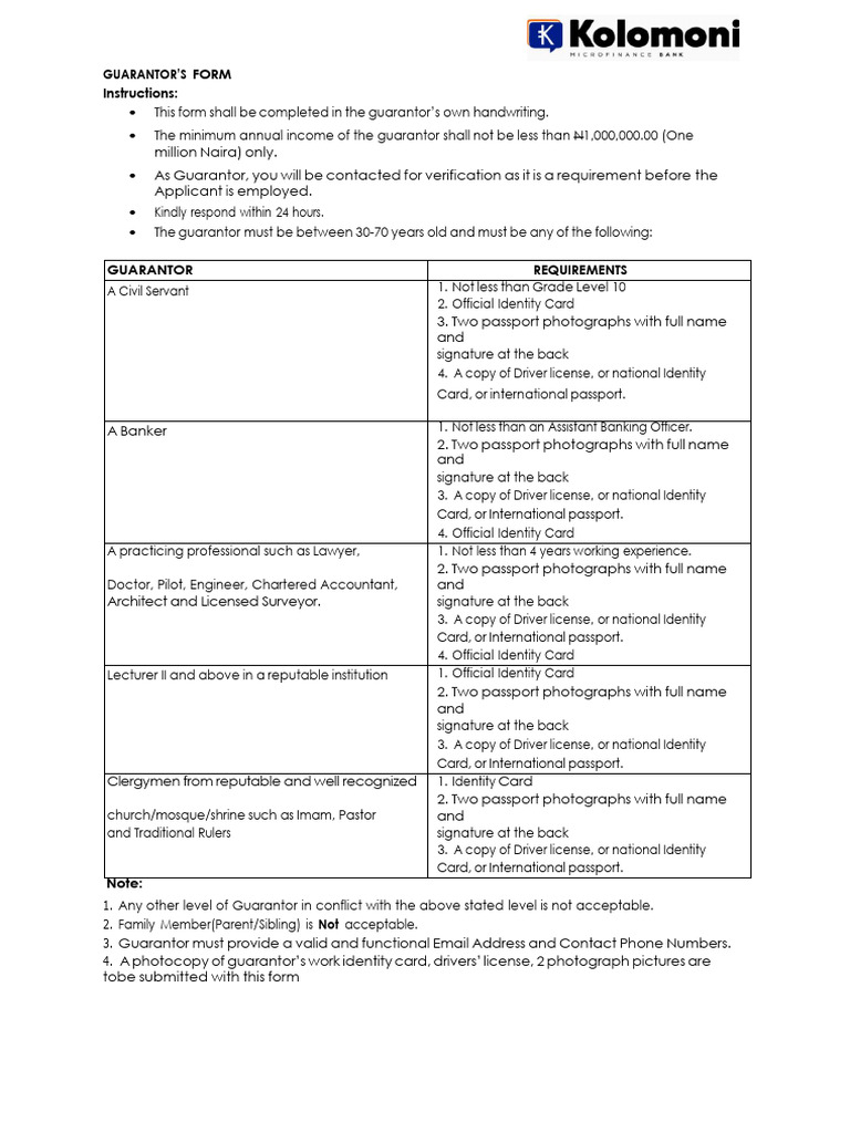 Guarantor's Form for Employment Verification | PDF | Identity Document ...