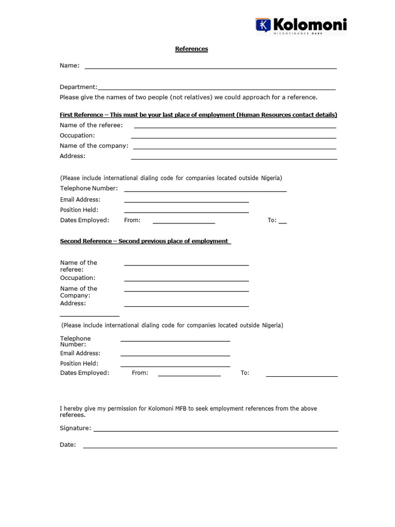 Previous Employers Reference - Kolomoni MFB | PDF