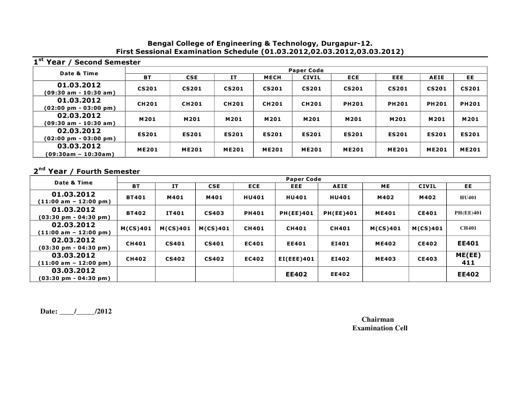 2012-1st Sessional Routine Even 2012 | PDF
