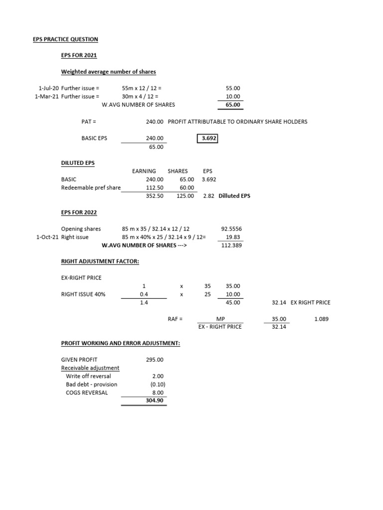 EPS Calculation and Analysis 2021-2022 | PDF | Earnings Per Share ...