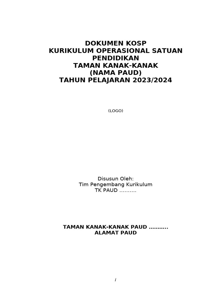 KOSP Kurikulum TK PAUD 2023/2024 | PDF